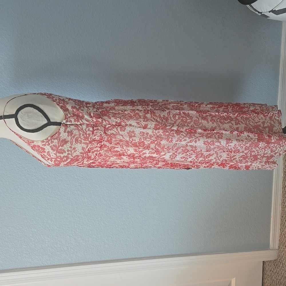 LAUNDRY BY SHELLI SEGAL Red Floral Midi Dress Ruched Waist Silk Sleeveless Sz 10 - Picture 5 of 13
